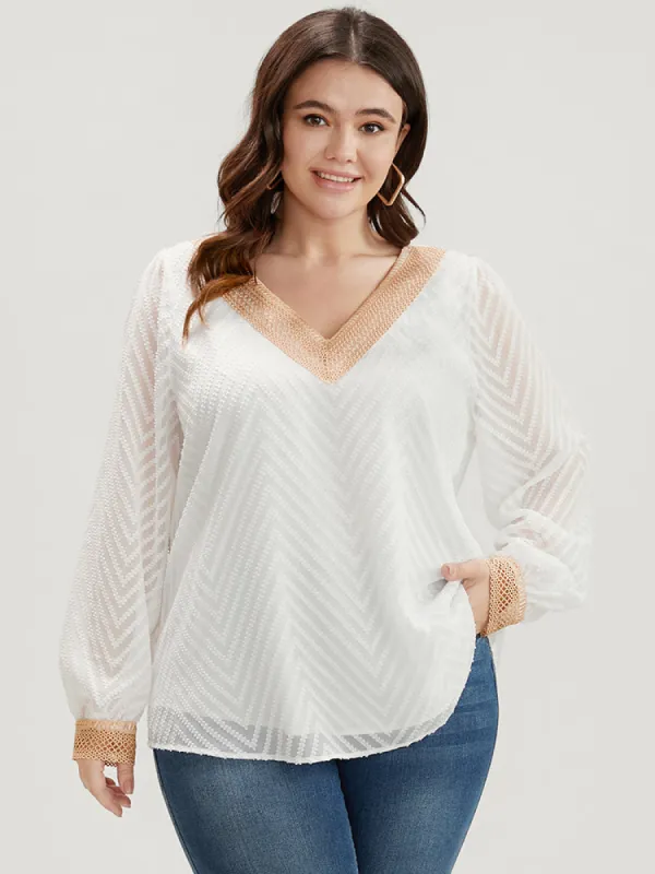 Geometric Mesh Crochet Lace V Neck Blouse sold by Bloomchic