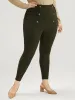 Solid Elastic Waist Button Detail Skinny Leggings sold by Bloomchic