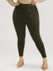 Solid Elastic Waist Button Detail Skinny Leggings sold by Bloomchic