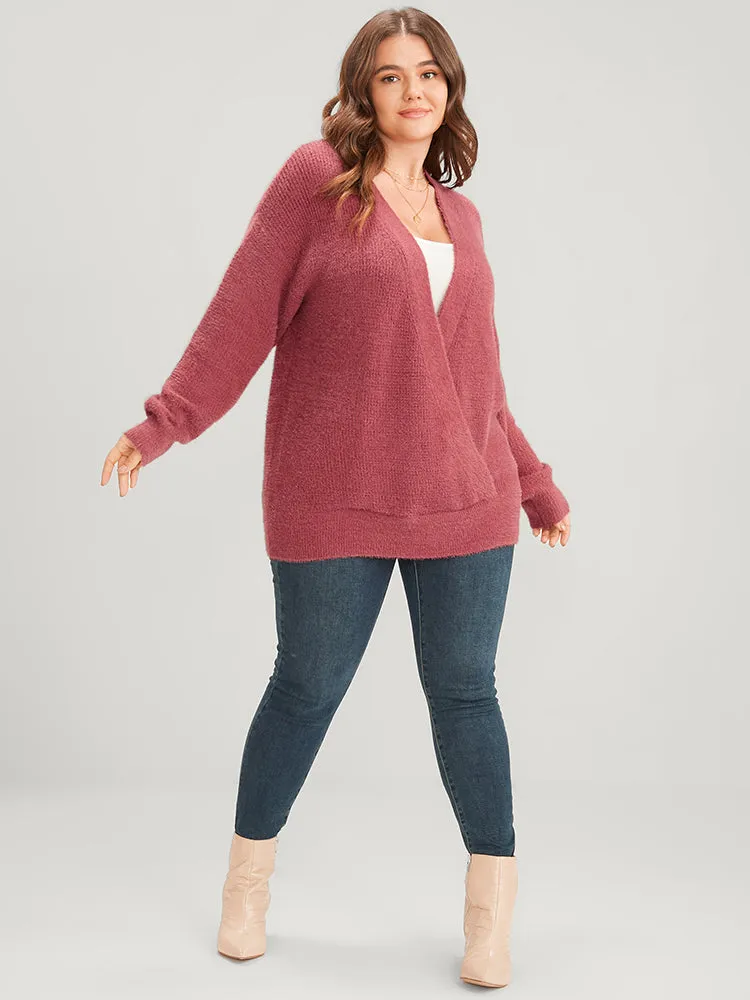 Solid Pointelle Knit Surplice Neck Fluffy Knit Top sold by Bloomchic product image thumbnail 4