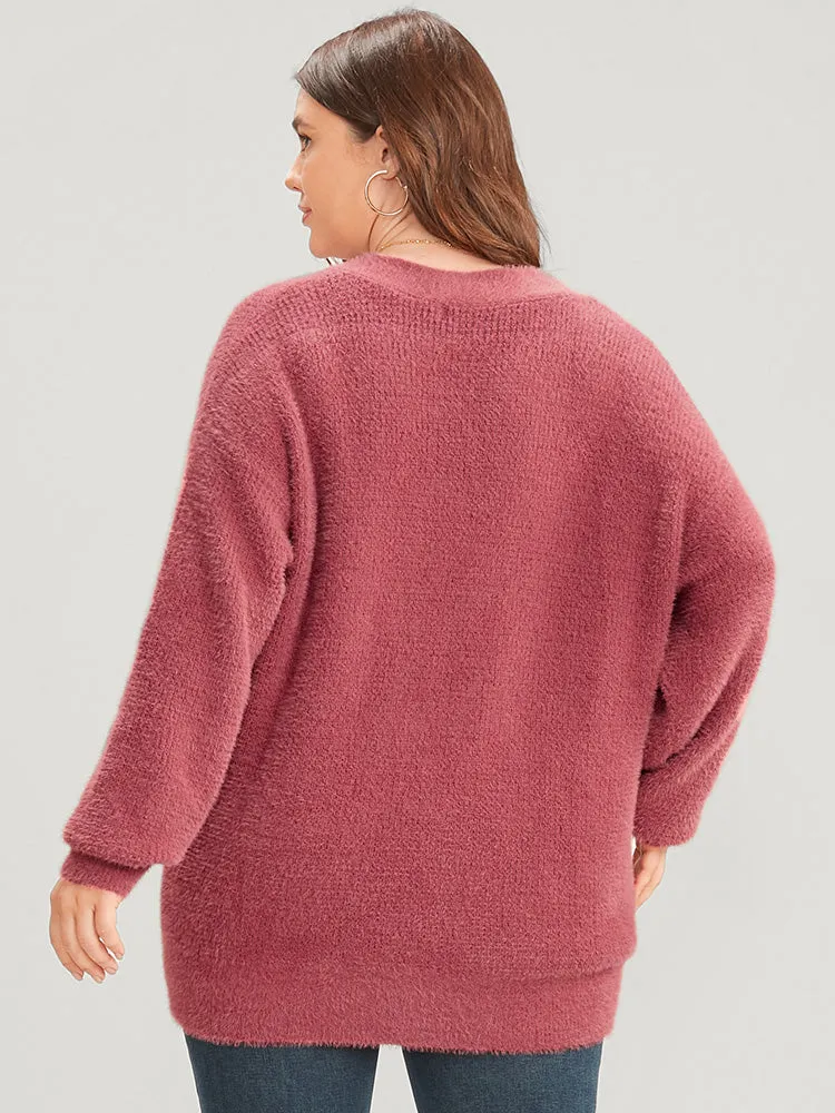 Solid Pointelle Knit Surplice Neck Fluffy Knit Top sold by Bloomchic product image thumbnail 5