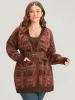 Tartan Contrast Pointelle Knit Pocket Open Front Cardigan sold by Bloomchic