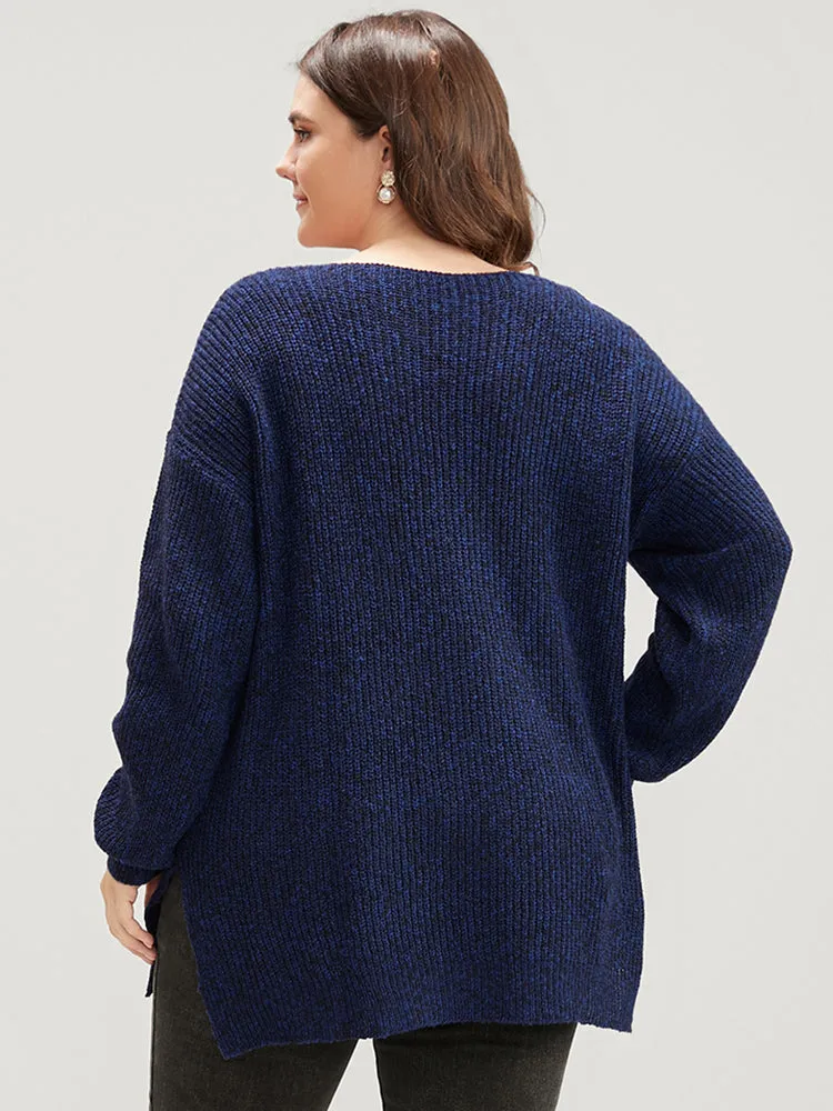Solid Pointelle Knit V Neck Split Hem Heather Knit Top sold by Bloomchic product image thumbnail 5