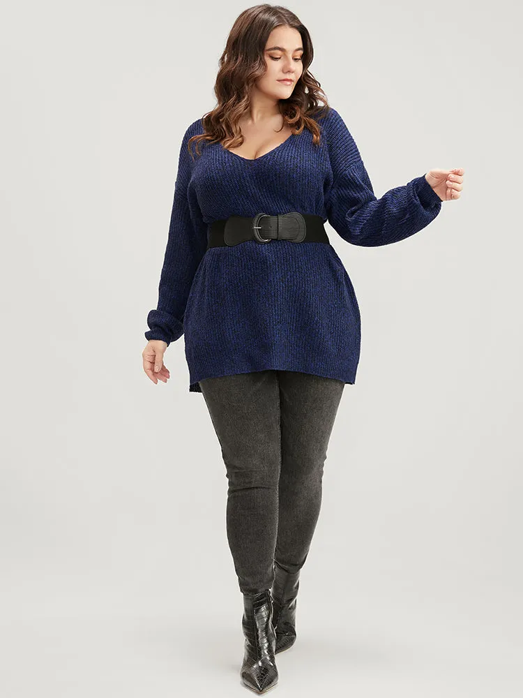 Solid Pointelle Knit V Neck Split Hem Heather Knit Top sold by Bloomchic product image thumbnail 4