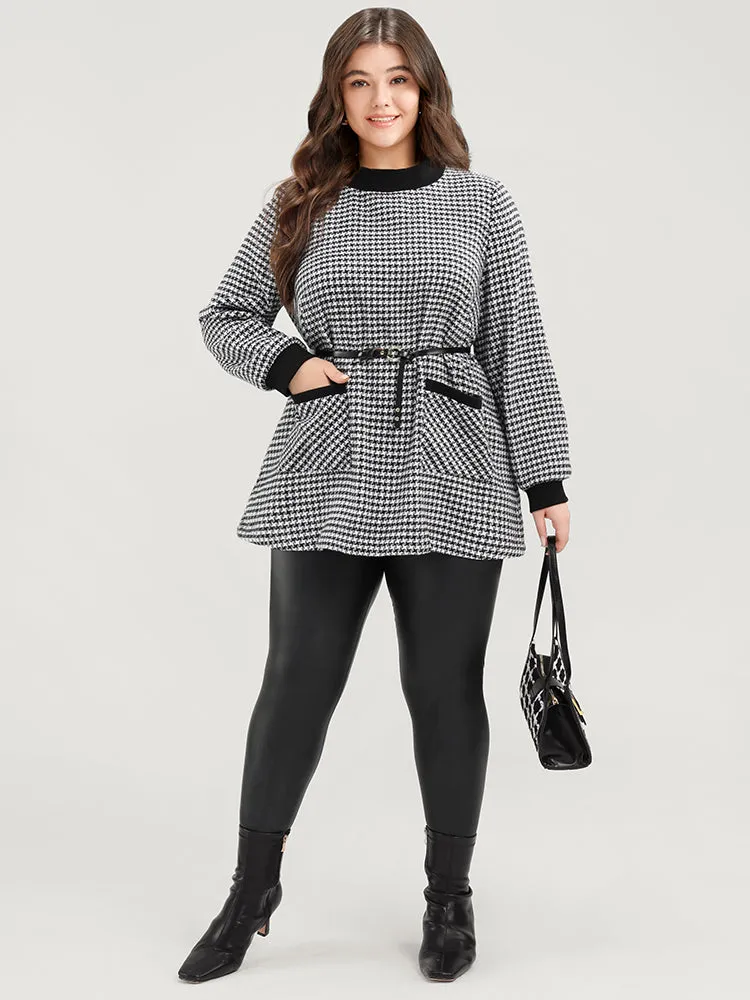 Contrast Trim Pocket Mock Neck Houndstooth Sweatshirt sold by Bloomchic product image thumbnail 4