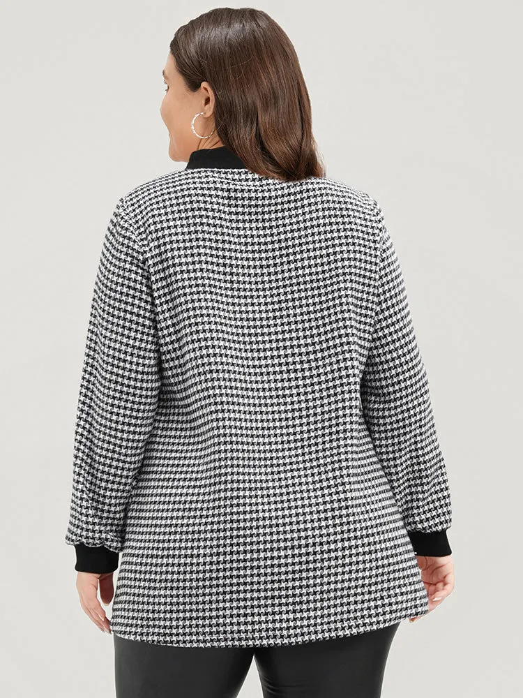 Contrast Trim Pocket Mock Neck Houndstooth Sweatshirt sold by Bloomchic product image thumbnail 5