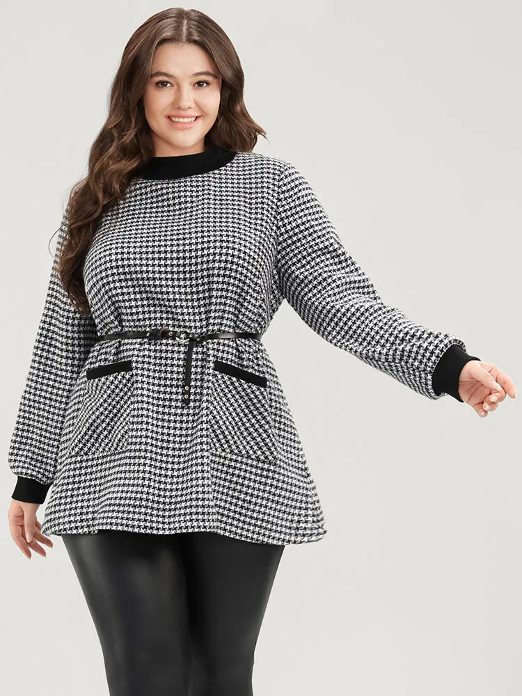 Contrast Trim Pocket Mock Neck Houndstooth Sweatshirt sold by Bloomchic product image thumbnail 2