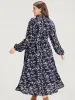 Ditsy Floral Pocket Lantern Sleeve Belted Shirt Collar Dress sold by Bloomchic