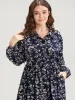 Ditsy Floral Pocket Lantern Sleeve Belted Shirt Collar Dress sold by Bloomchic