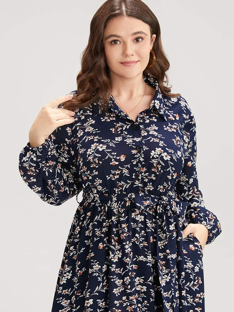 Ditsy Floral Pocket Lantern Sleeve Belted Shirt Collar Dress sold by Bloomchic product image thumbnail 5