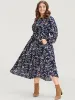 Ditsy Floral Pocket Lantern Sleeve Belted Shirt Collar Dress sold by Bloomchic
