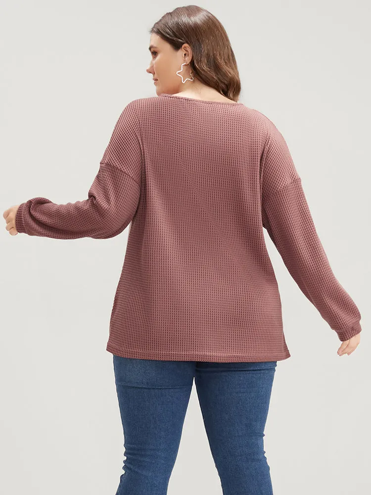 Solid V Neck Twist Front Waffle Knit Sweatshirt sold by Bloomchic product image thumbnail 5