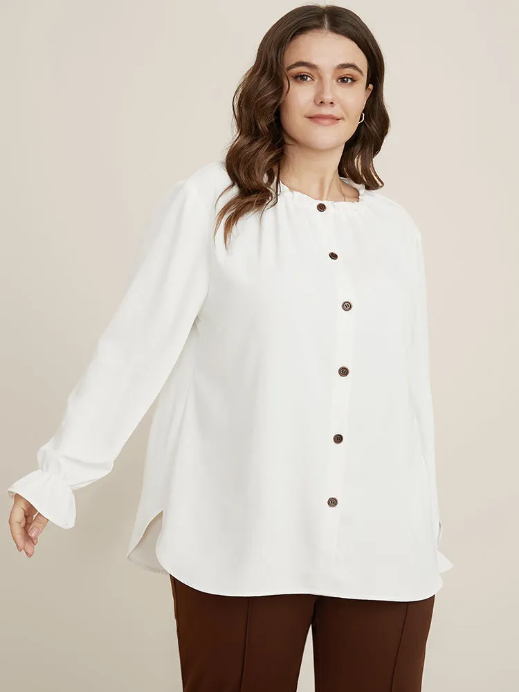 Solid Lantern Sleeve Button Up Frill Trim Blouse sold by Bloomchic product image thumbnail 3