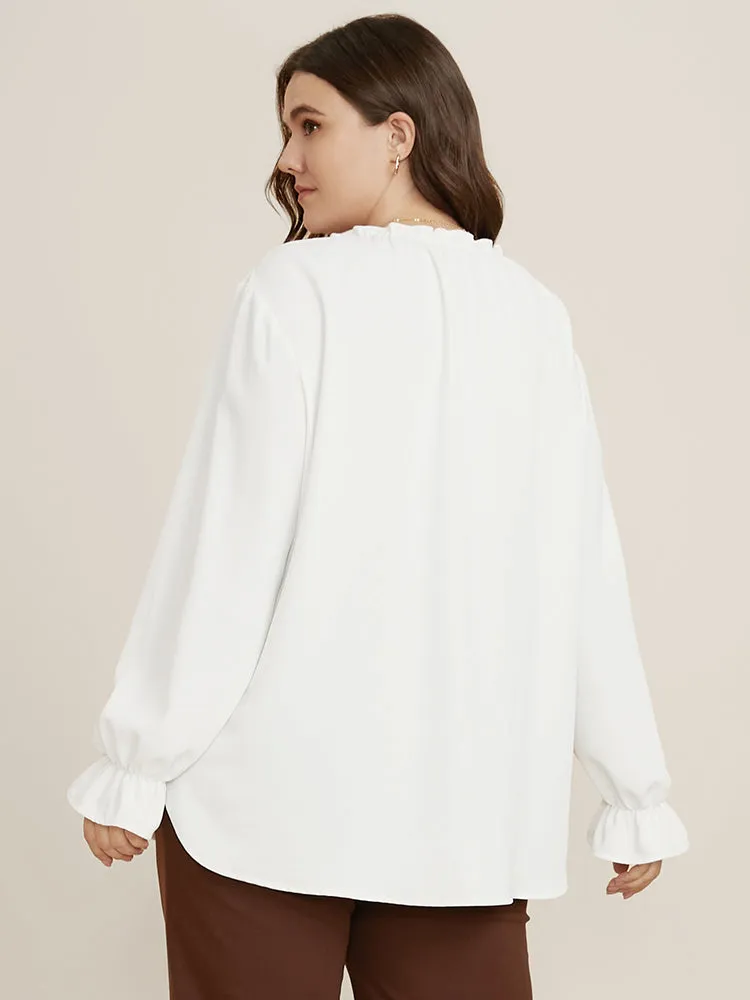 Solid Lantern Sleeve Button Up Frill Trim Blouse sold by Bloomchic product image thumbnail 4