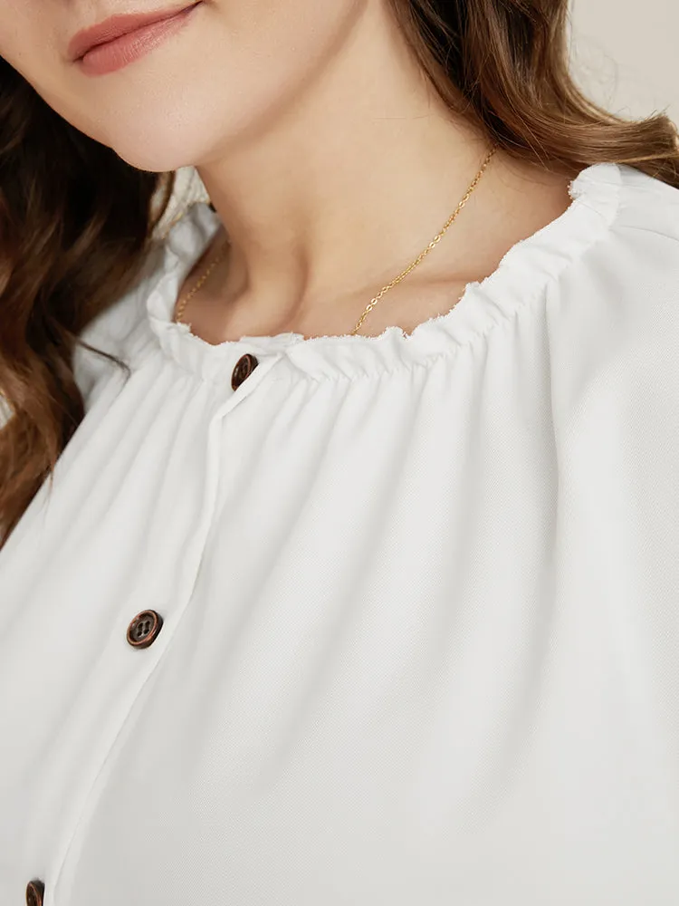 Solid Lantern Sleeve Button Up Frill Trim Blouse sold by Bloomchic product image thumbnail 5