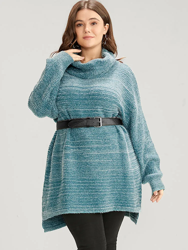 Solid Pointelle Knit Split Hem Funnel Neck Fluffy Knit Top sold by Bloomchic