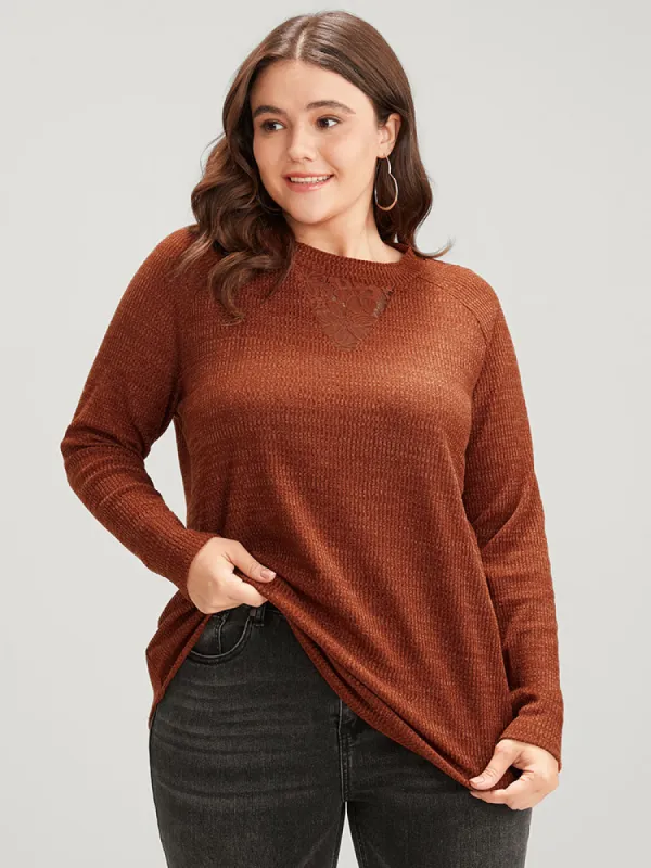 Solid Contrast Lace Mock Neck Rib Knit Long Tee sold by Bloomchic