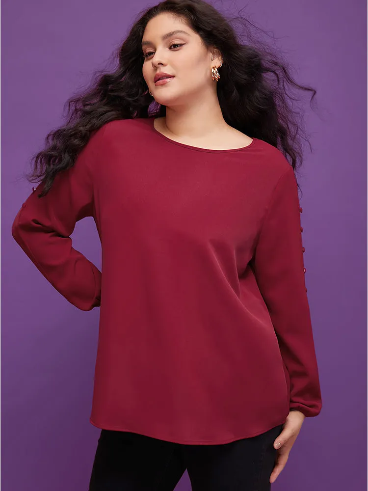 Solid Round Neck Button Detail Blouse sold by Bloomchic product image thumbnail 3