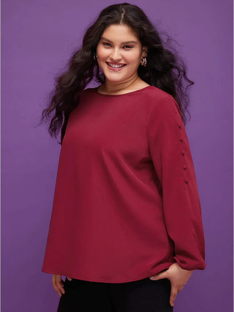 Solid Round Neck Button Detail Blouse sold by Bloomchic product image thumbnail 2