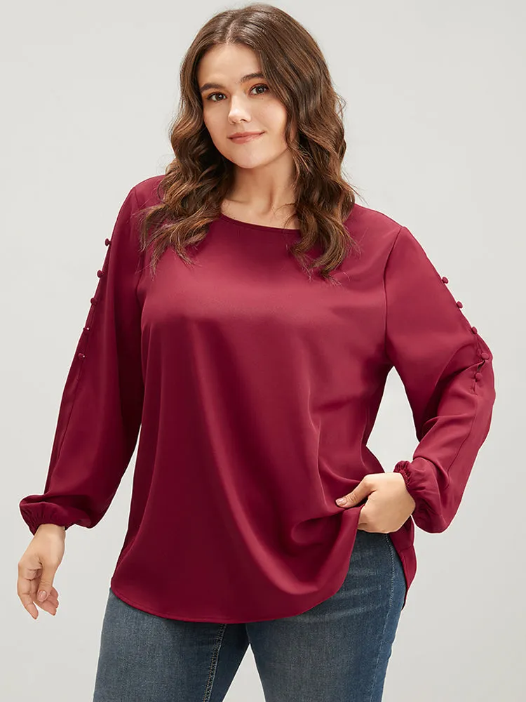 Solid Round Neck Button Detail Blouse sold by Bloomchic product image thumbnail 4