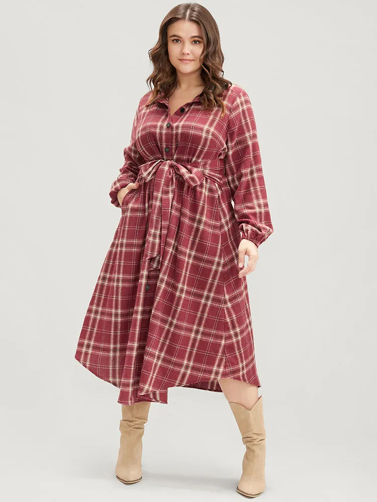Plaid Button Detail Lantern Sleeve Pocket Knot Front Flutter Dress sold by Bloomchic product image thumbnail 3