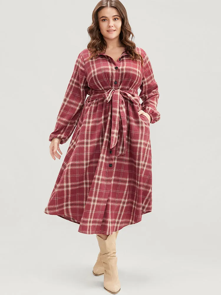 Plaid Button Detail Lantern Sleeve Pocket Knot Front Flutter Dress sold by Bloomchic product image thumbnail 4