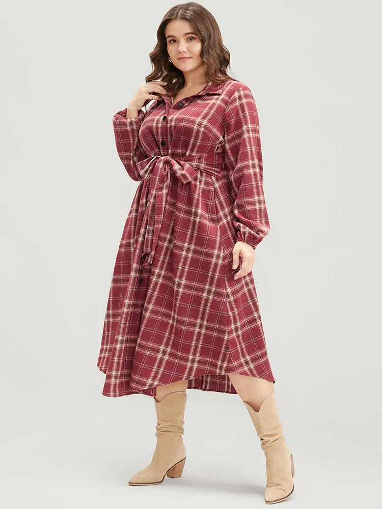 Plaid Button Detail Lantern Sleeve Pocket Knot Front Flutter Dress sold by Bloomchic product image thumbnail 5