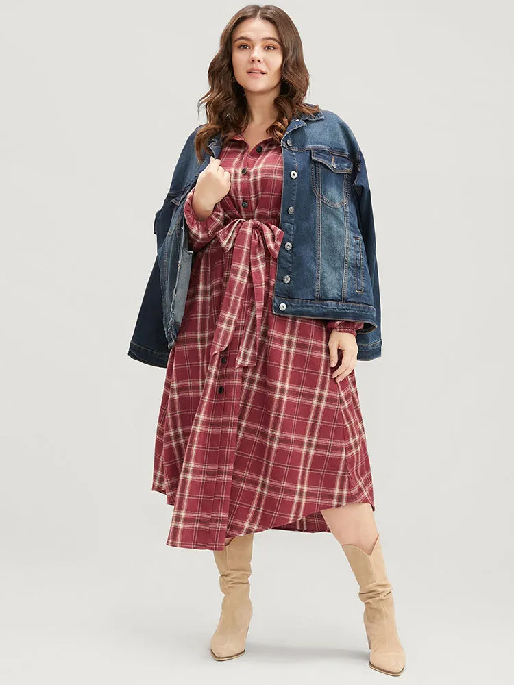 Plaid Button Detail Lantern Sleeve Pocket Knot Front Flutter Dress sold by Bloomchic product image thumbnail 2