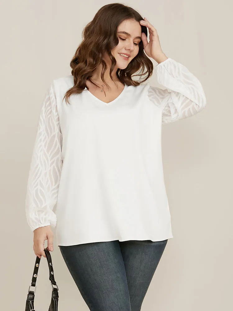 Solid Geometric Mesh Lantern Sleeve V Neck Blouse sold by Bloomchic product image thumbnail 3