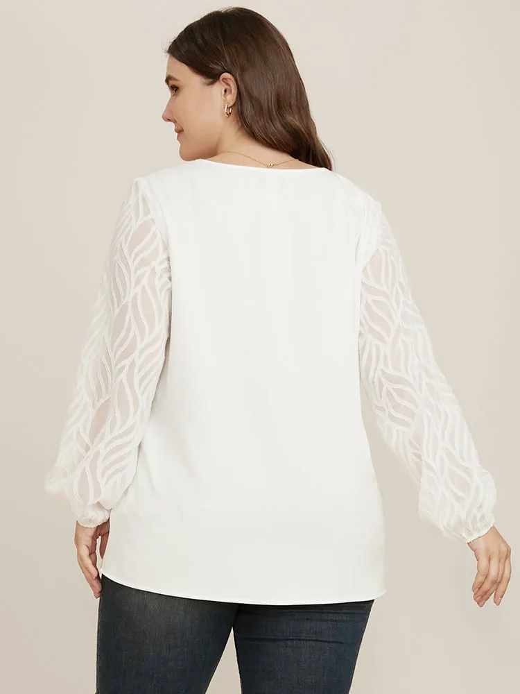 Solid Geometric Mesh Lantern Sleeve V Neck Blouse sold by Bloomchic product image thumbnail 5