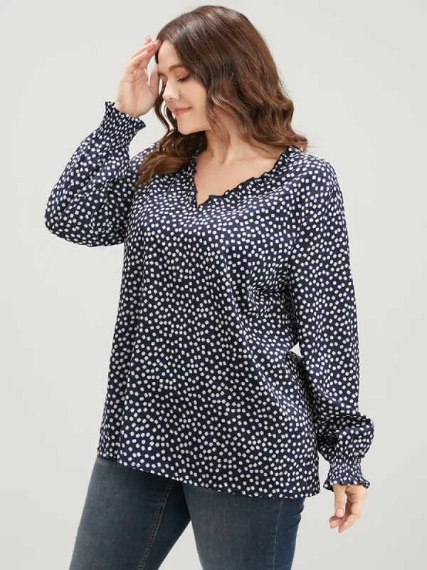 Ditsy Floral V Neck Shirred Lantern Sleeve Blouse sold by Bloomchic