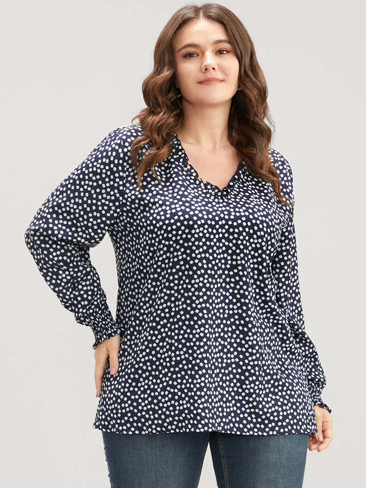 Ditsy Floral V Neck Shirred Lantern Sleeve Blouse sold by Bloomchic product image thumbnail 3