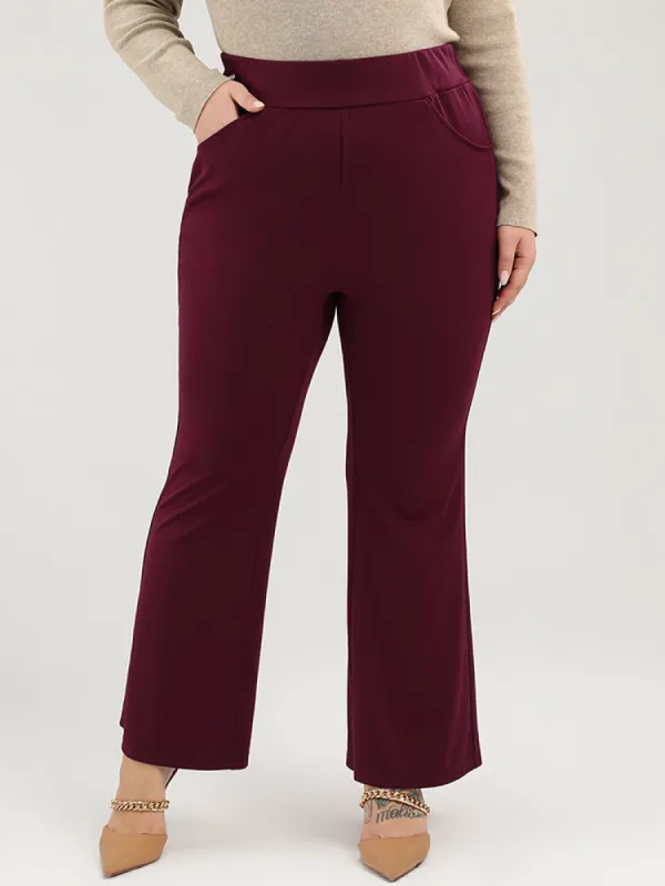 Solid Elastic Waist Pocket Bootcut Pants sold by Bloomchic