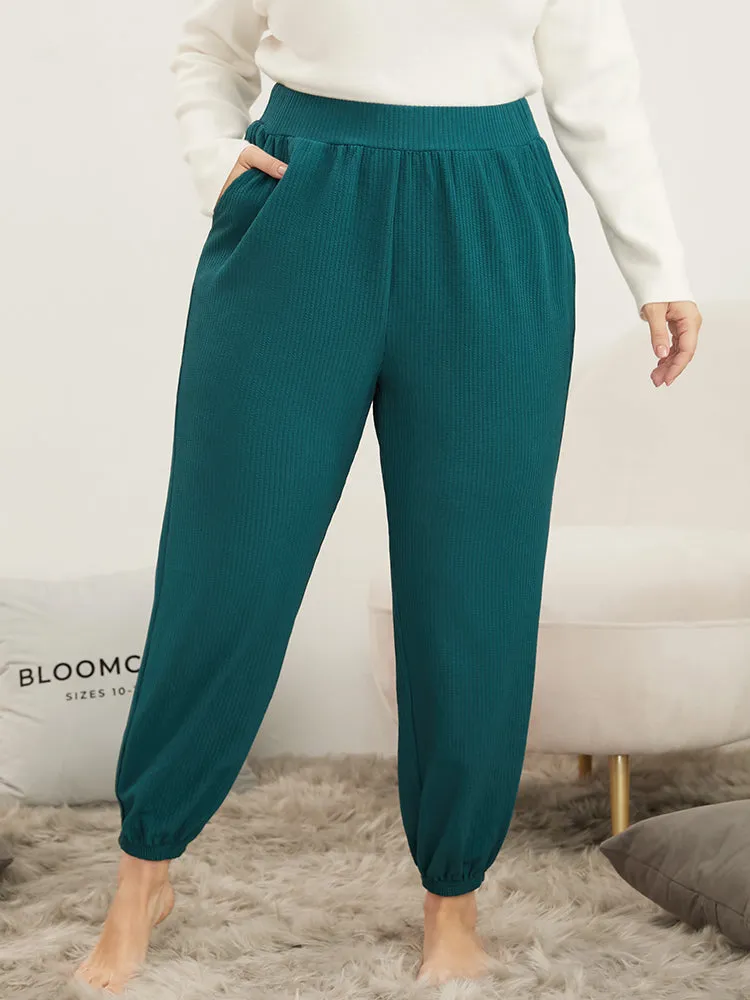 Solid Elastic Waist Pocket Rib Knit Pants sold by Bloomchic