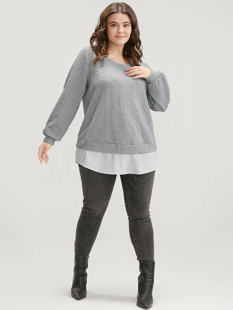 Solid Textured Round Neck 2-In-1 Sweatshirt sold by Bloomchic product image thumbnail 2