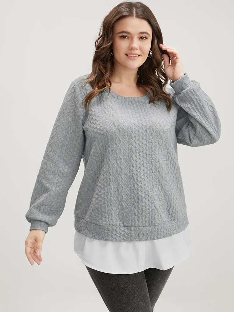 Solid Textured Round Neck 2-In-1 Sweatshirt sold by Bloomchic product image thumbnail 3