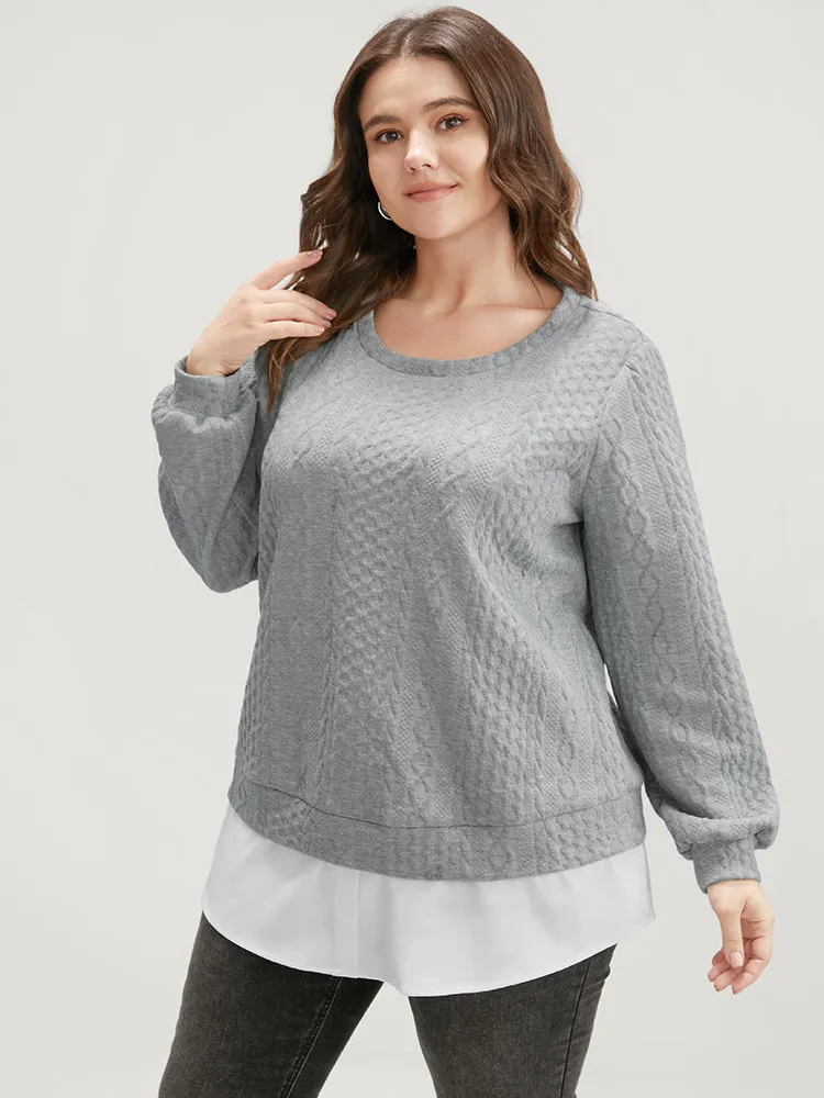 Solid Textured Round Neck 2-In-1 Sweatshirt sold by Bloomchic product image thumbnail 4