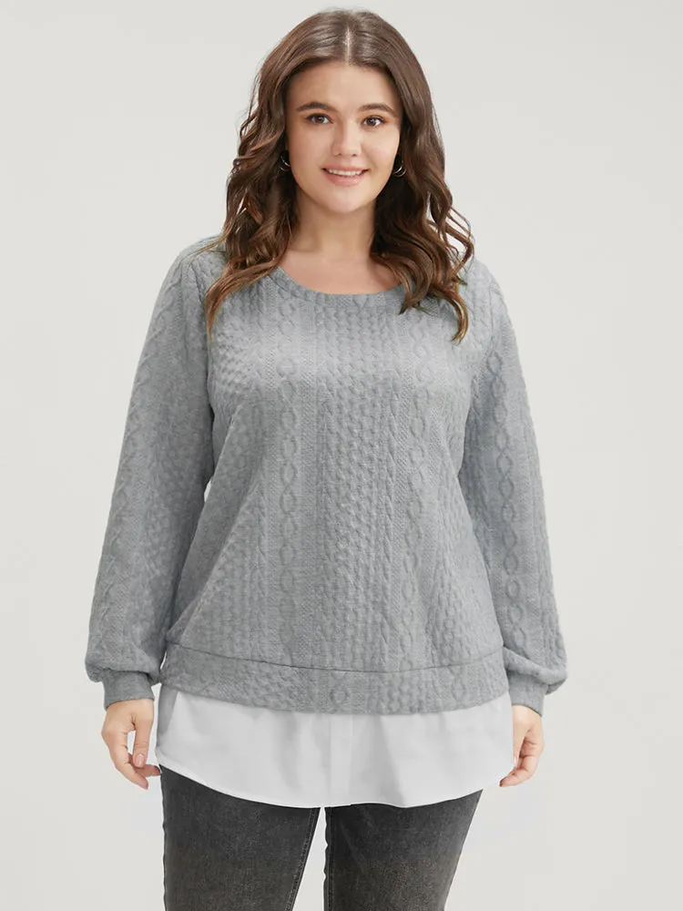Solid Textured Round Neck 2-In-1 Sweatshirt sold by Bloomchic