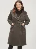 Solid Double Breasted Pocket Lapel Collar Fuzzy Trim Belted Coat sold by Bloomchic