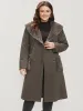 Solid Double Breasted Pocket Lapel Collar Fuzzy Trim Belted Coat sold by Bloomchic