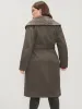 Solid Double Breasted Pocket Lapel Collar Fuzzy Trim Belted Coat sold by Bloomchic