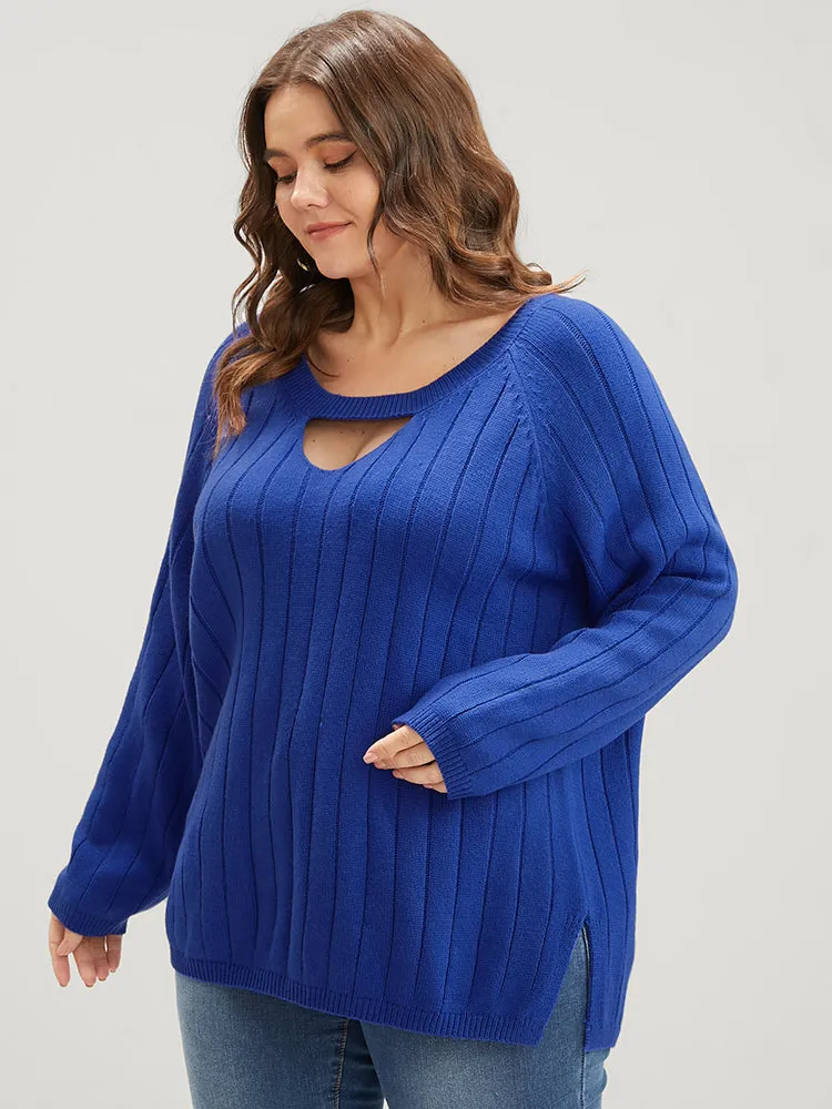 Solid Pointelle Knit Cut Out Split Hem Rib Knit Top sold by Bloomchic product image thumbnail 5