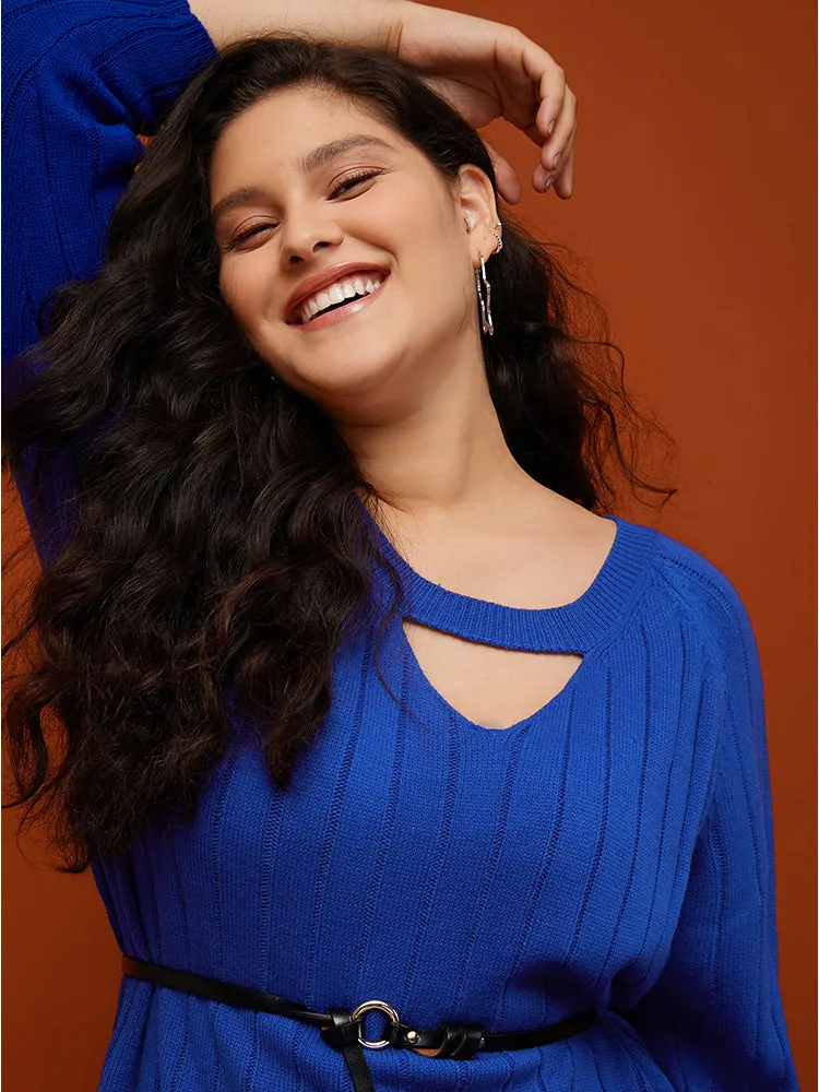 Solid Pointelle Knit Cut Out Split Hem Rib Knit Top sold by Bloomchic product image thumbnail 2