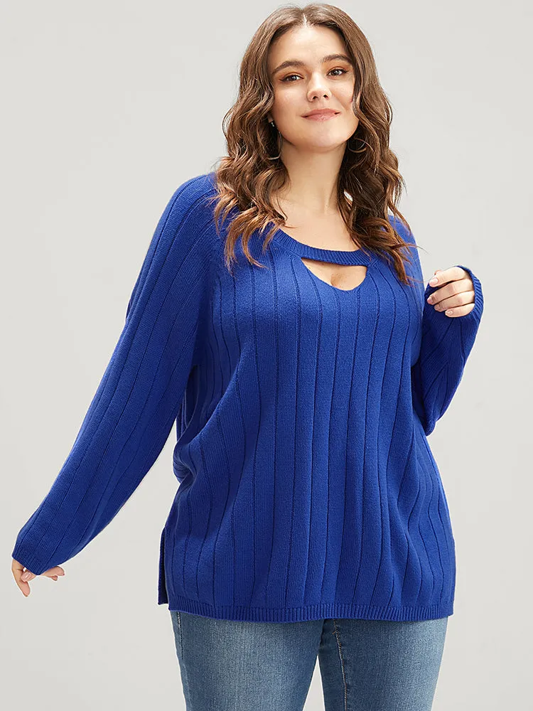 Solid Pointelle Knit Cut Out Split Hem Rib Knit Top sold by Bloomchic product image thumbnail 3