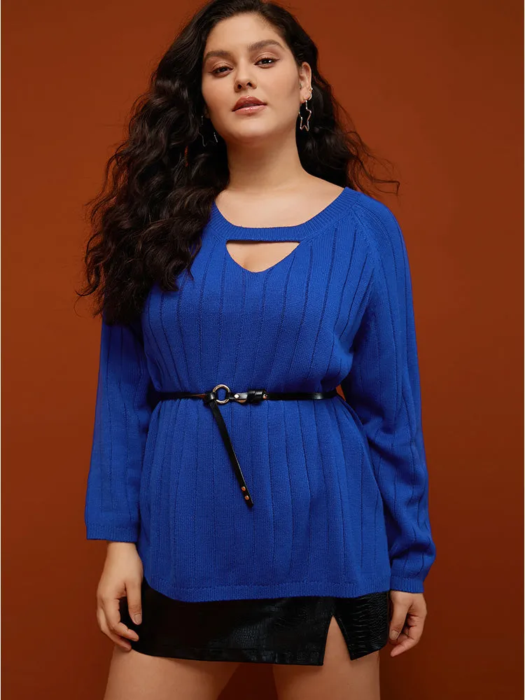 Solid Pointelle Knit Cut Out Split Hem Rib Knit Top sold by Bloomchic