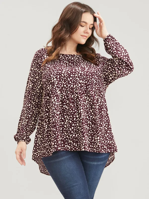Leopard Print High Low Hem Round Neck Blouse sold by Bloomchic