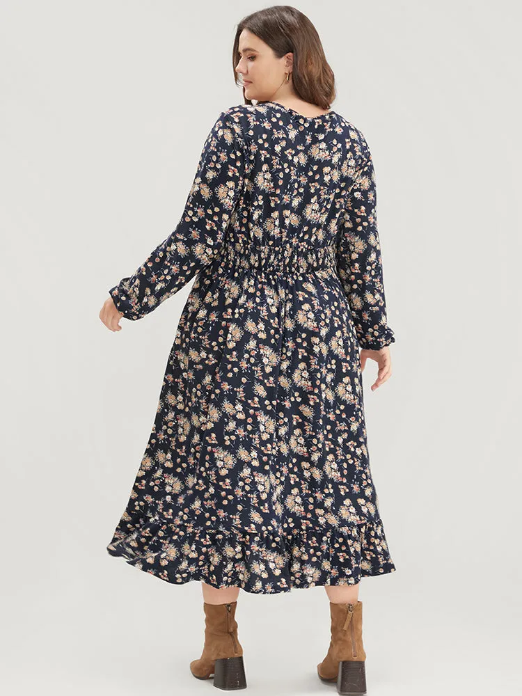 Ditsy Floral Pocket Lantern Sleeve Shirred Flutter Dress sold by Bloomchic product image thumbnail 5