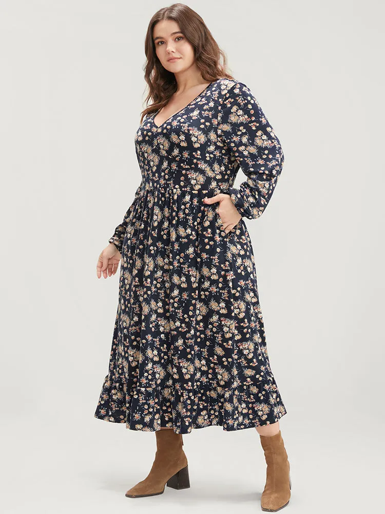 Ditsy Floral Pocket Lantern Sleeve Shirred Flutter Dress sold by Bloomchic product image thumbnail 2