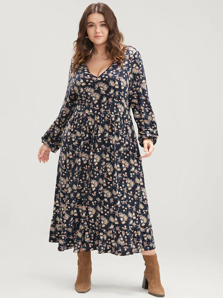 Ditsy Floral Pocket Lantern Sleeve Shirred Flutter Dress sold by Bloomchic product image thumbnail 3