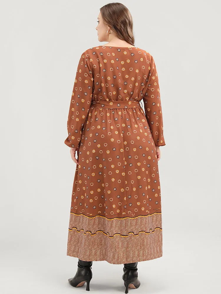 Polka Dot Lantern Sleeve Pocket Belted Surplice Neck Maxi Dress sold by Bloomchic product image thumbnail 4